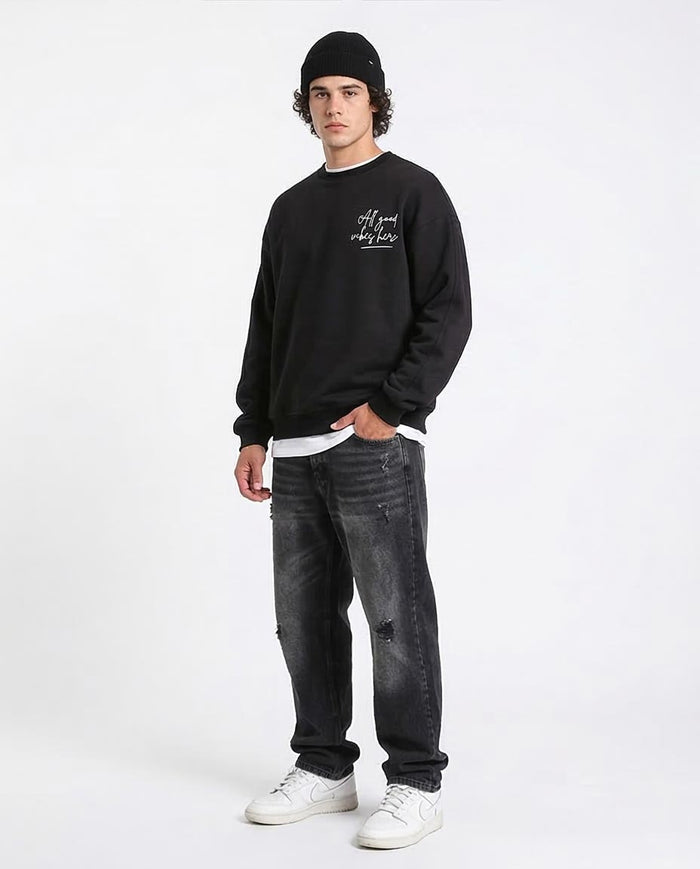 Ravin | Men’s "All Good Vibes" Oversized Graphic Sweatshirt - Black - R212205