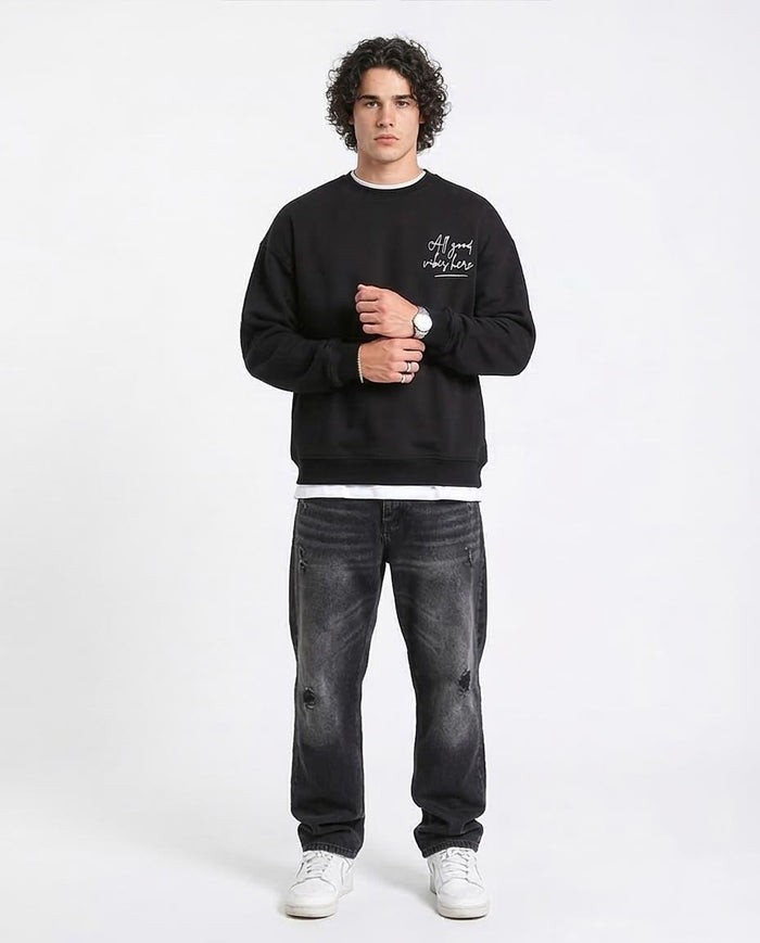 Ravin | Men’s "All Good Vibes" Oversized Graphic Sweatshirt - Black - R212205