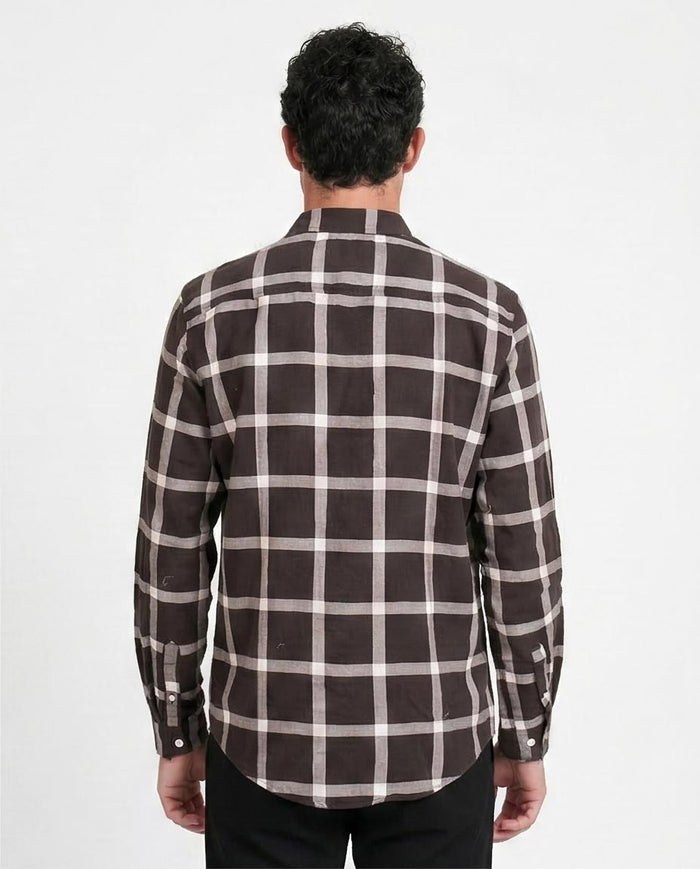 Ravin Men’s Bold Windowpane Check Shirt – Chocolate & Cream - R207322
