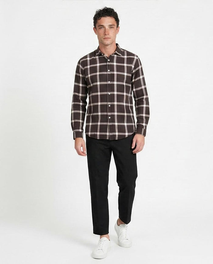 Ravin Men’s Bold Windowpane Check Shirt – Chocolate & Cream - R207322