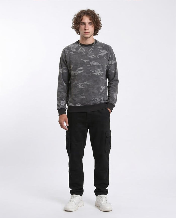 Ravin Men's Camo Raglan Sweatshirt with Static Detailing — Charcoal Grey - R212102
