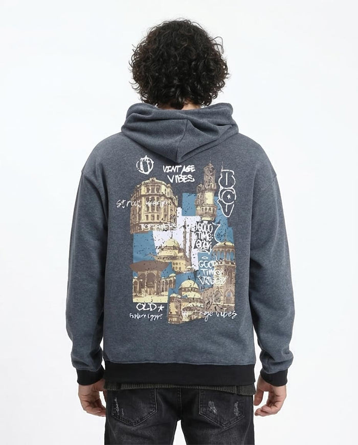 Ravin Men's Charcoal "Explore Egypt" Graphic Oversized Hoodie - R214394