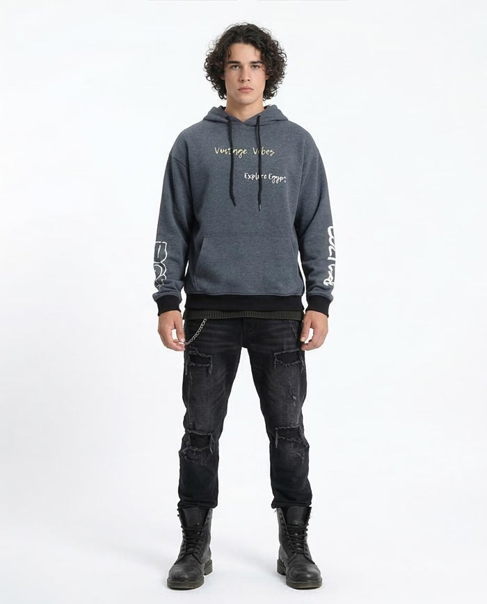 Ravin Men's Charcoal "Explore Egypt" Graphic Oversized Hoodie - R214394