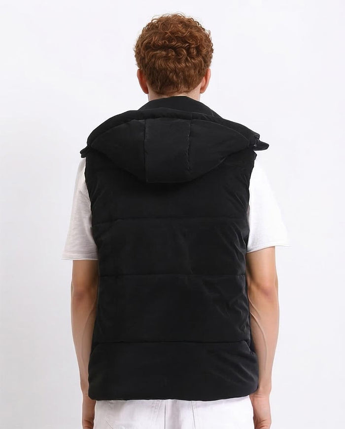Ravin Men's Chevron-Quilted Puffer Vest with Detachable Hood - Black - O198261