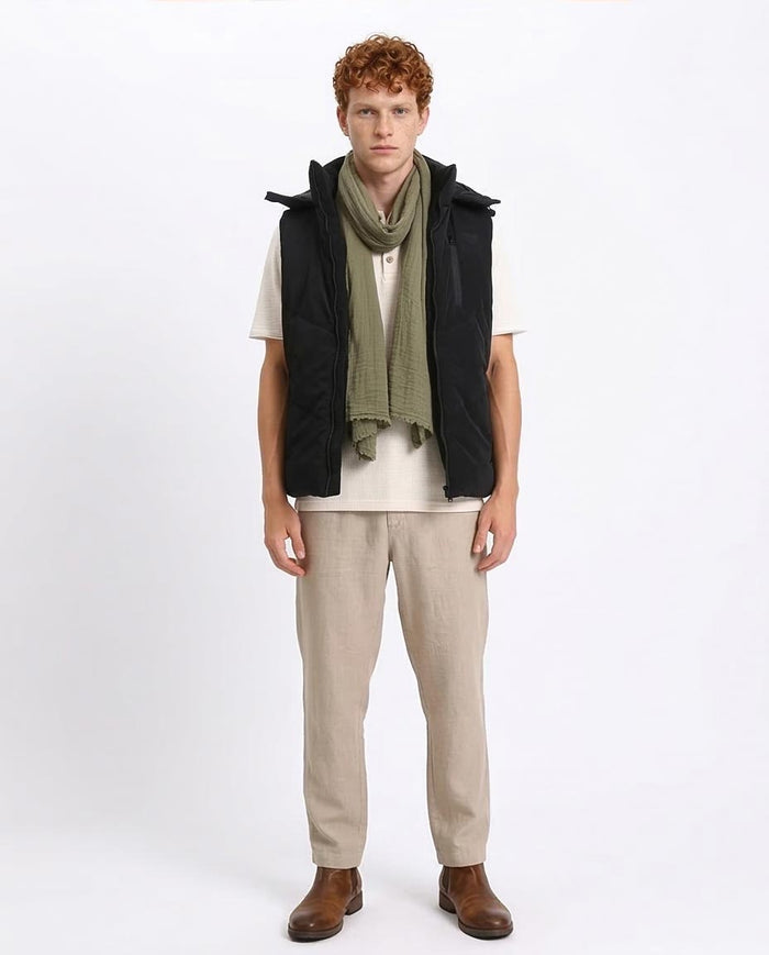 Ravin Men's Chevron-Quilted Puffer Vest with Detachable Hood - Black - O198261