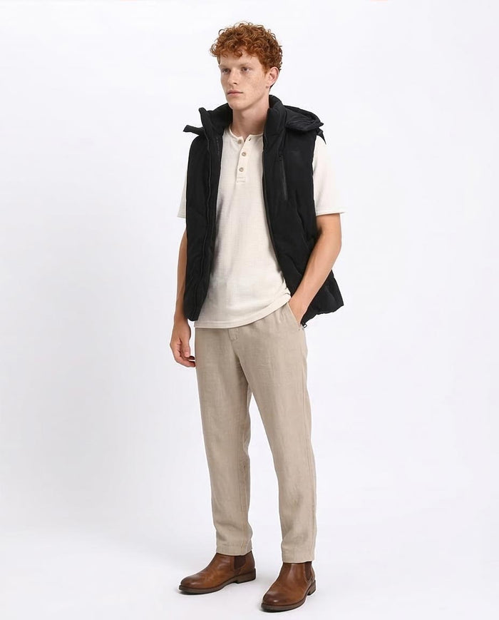 Ravin Men's Chevron-Quilted Puffer Vest with Detachable Hood - Black - O198261