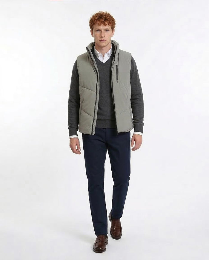 Ravin Men’s Chevron-Quilted Puffer Vest with Detachable Hood - Grey - R211598