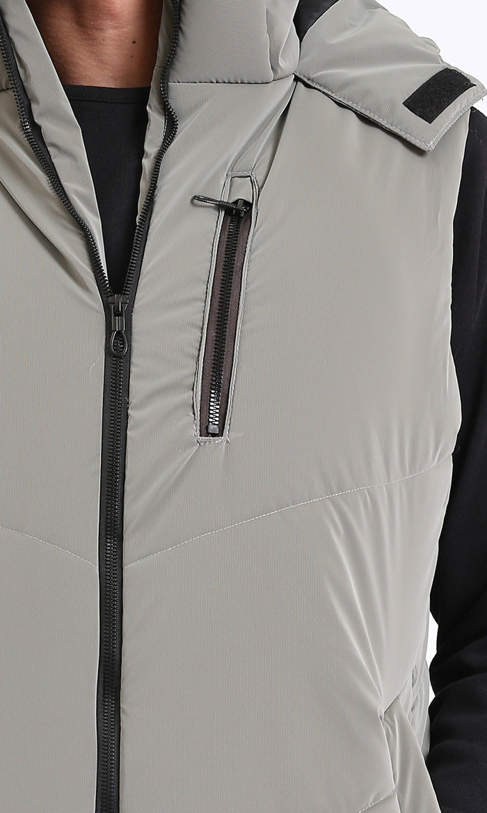 Ravin Men’s Chevron-Quilted Puffer Vest with Detachable Hood - Grey - R211598