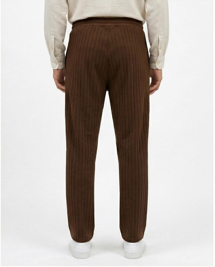 Ravin Men’s Chocolate Brown Ribbed Pique Corduroy Trousers – Relaxed Fit Drawstring Waist Casual Pants - R216864