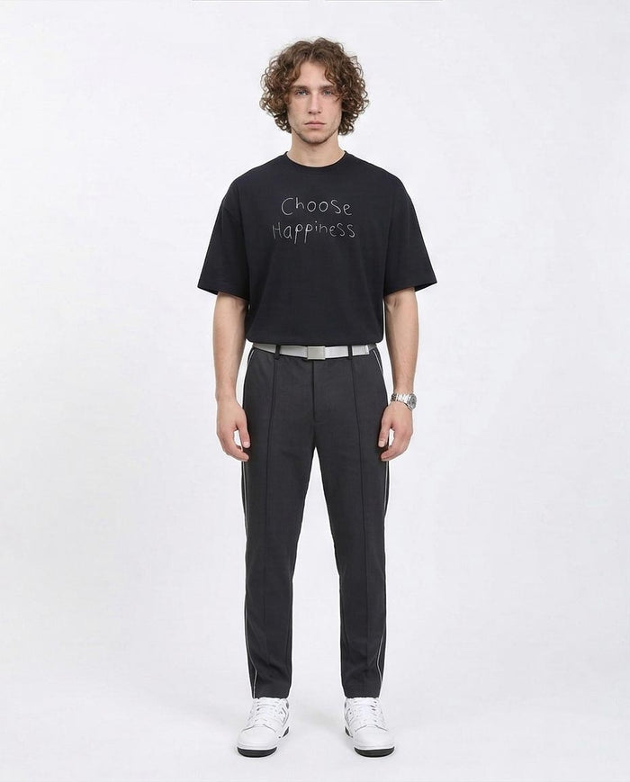 Ravin Men's "Choose Happiness" Oversized Graphic T-Shirt – Black - R210533