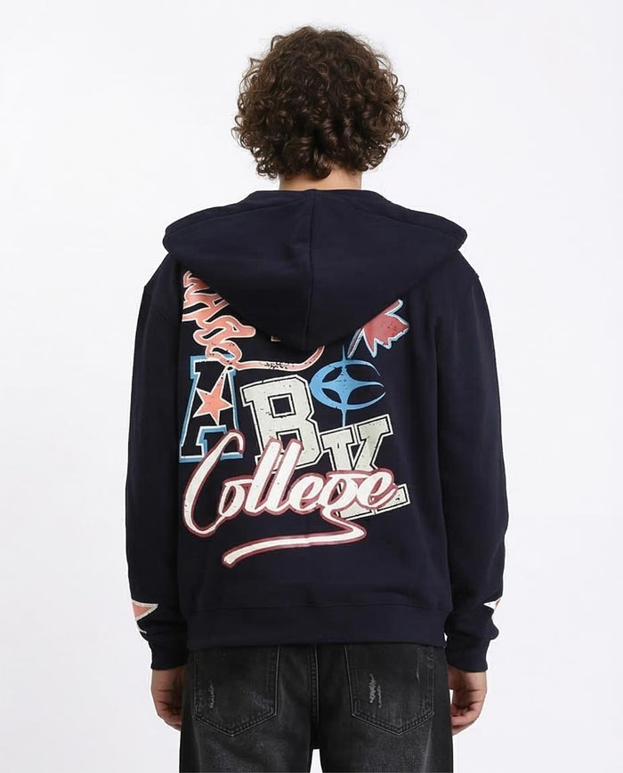 Ravin Men’s Collegiate Graphic Zip-Up Hoodie – Navy Blue - R213575