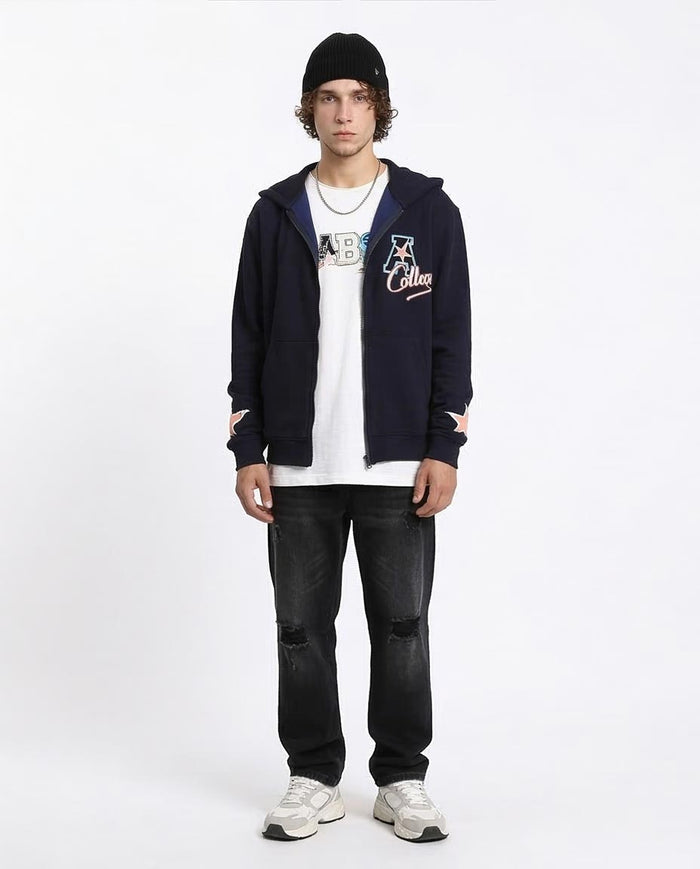 Ravin Men’s Collegiate Graphic Zip-Up Hoodie – Navy Blue - R213575