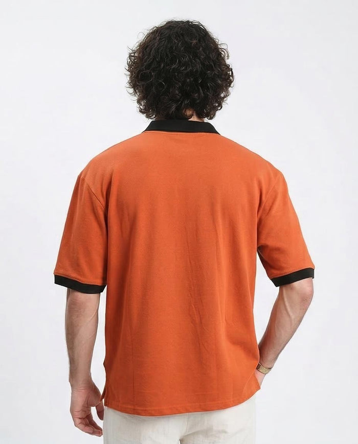 Ravin Men’s Contrast Collar Piqué Polo – Burnt Orange - R211716
