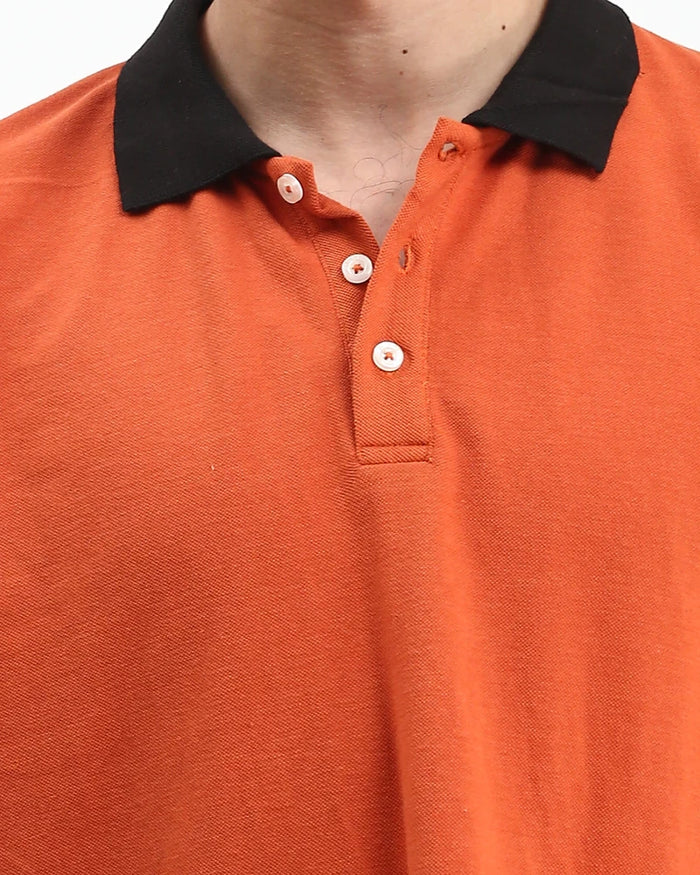 Ravin Men’s Contrast Collar Piqué Polo – Burnt Orange - R211716