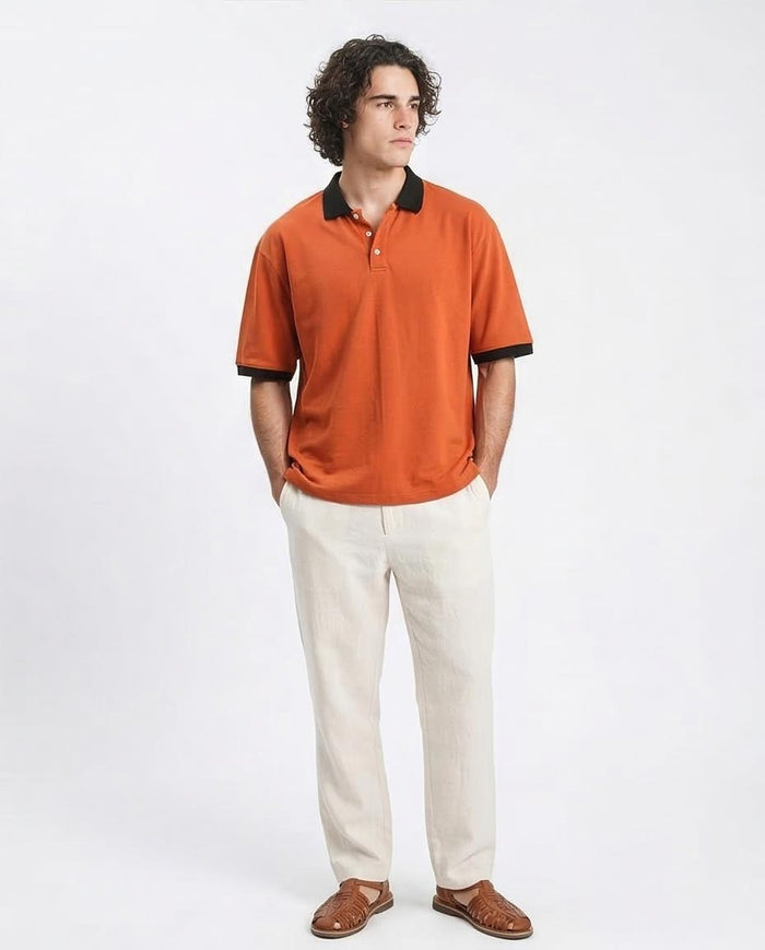 Ravin Men’s Contrast Collar Piqué Polo – Burnt Orange - R211716