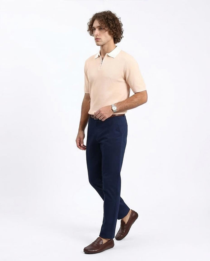 Ravin Men's Contrast Collar Quarter-Zip Knit Polo Shirt - Beige - R213030