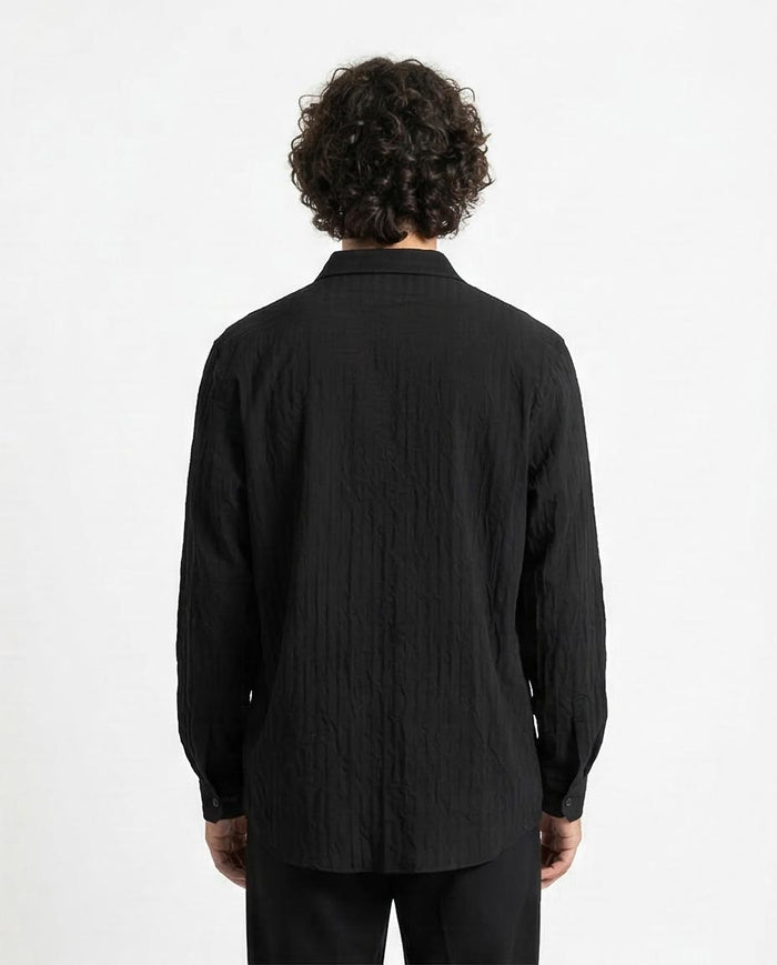 Ravin | Men’s Crinkle-Textured Relaxed Fit Shirt - Black- R211742