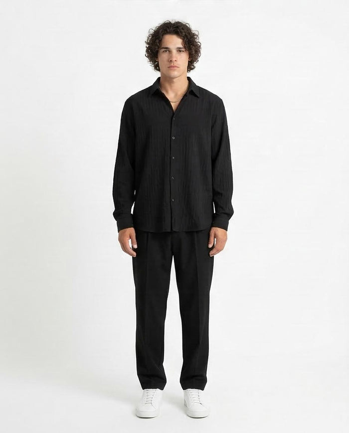 Ravin | Men’s Crinkle-Textured Relaxed Fit Shirt - Black- R211742