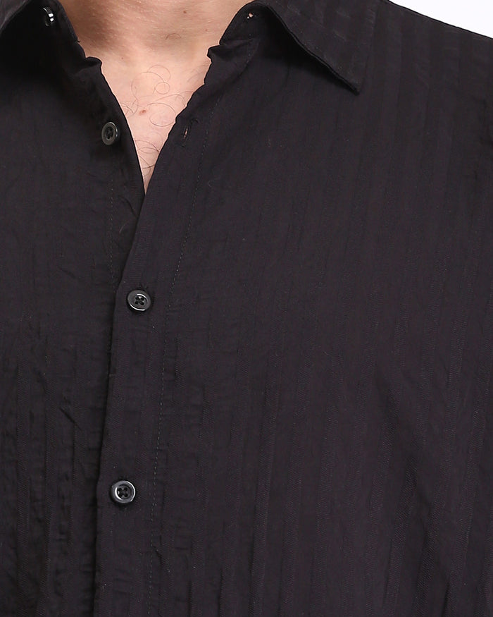 Ravin | Men’s Crinkle-Textured Relaxed Fit Shirt - Black- R211742