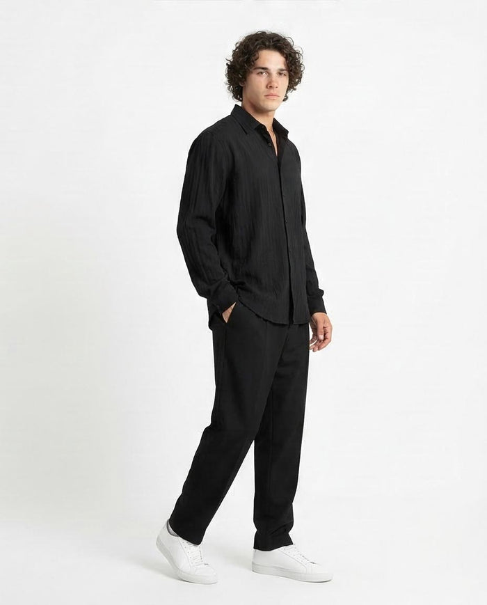 Ravin | Men’s Crinkle-Textured Relaxed Fit Shirt - Black- R211742
