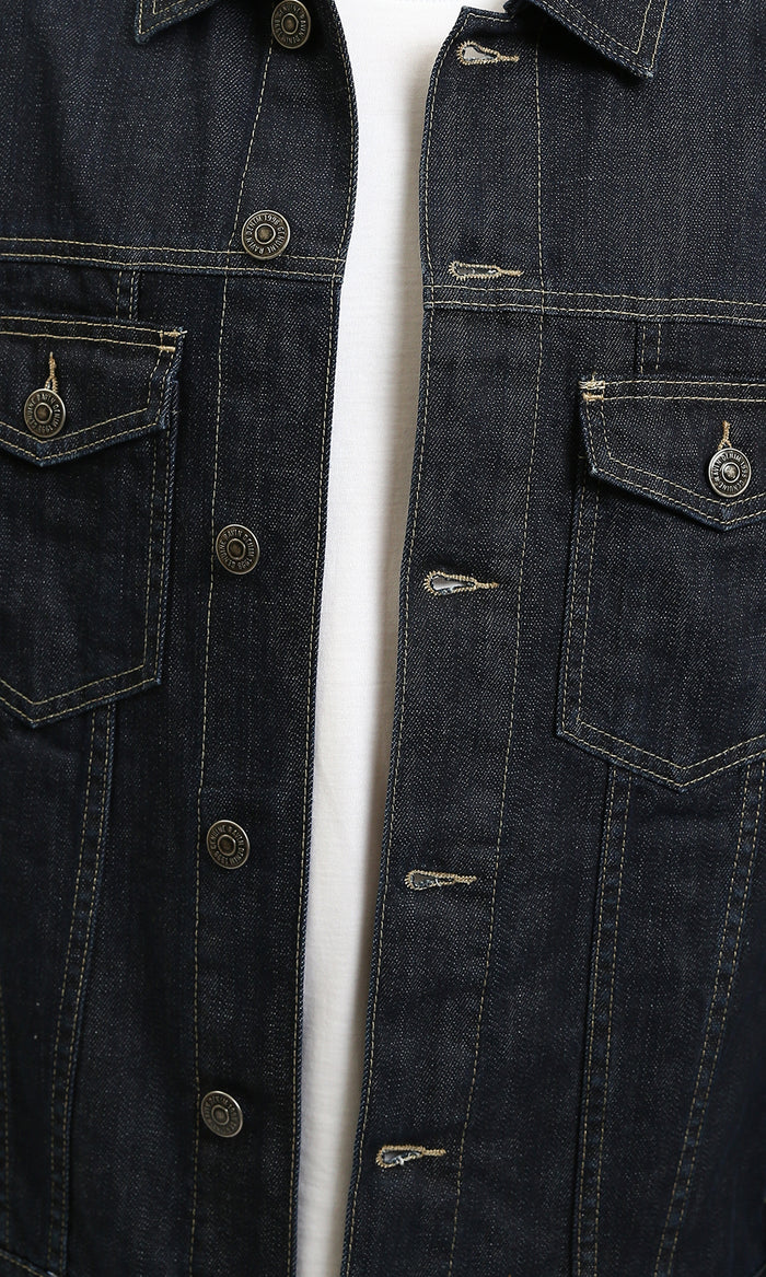 Ravin Men's Deep Indigo Slim Fit Trucker Jacket - Blue Black - R215620