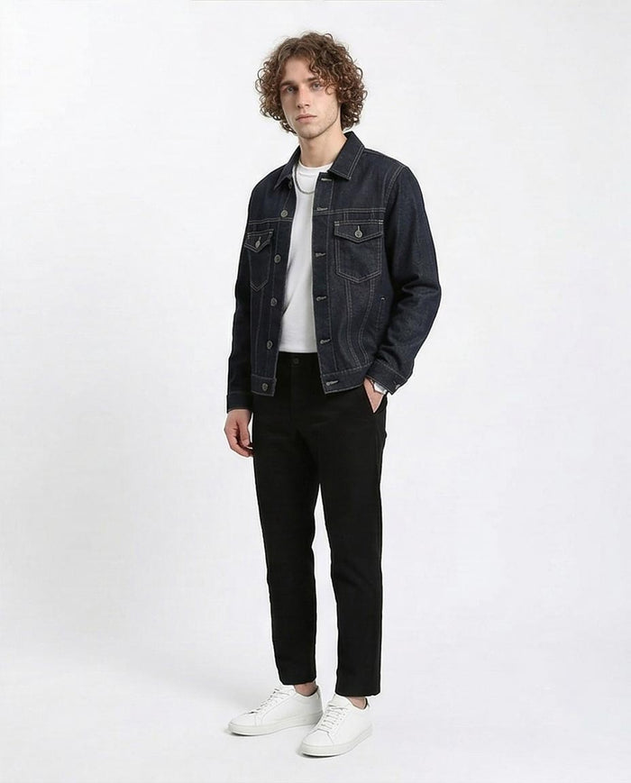 Ravin Men's Deep Indigo Slim Fit Trucker Jacket - Blue Black - R215620