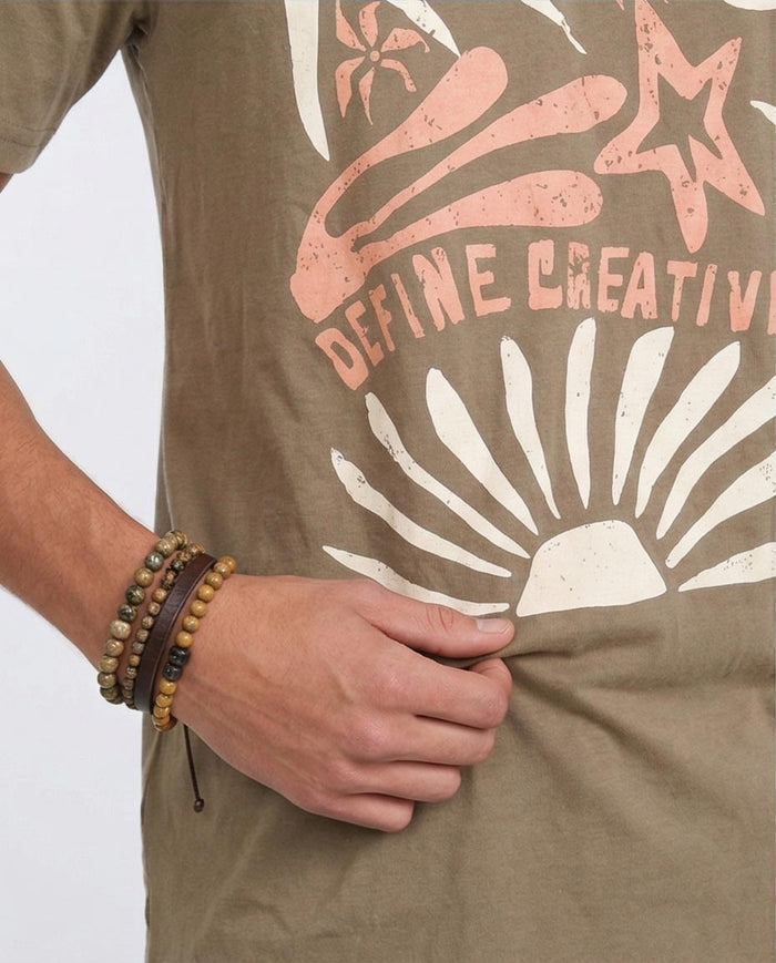 Ravin Men’s Define Creativity Graphic T-Shirt – Khaki Modern Boho Tee - O203112
