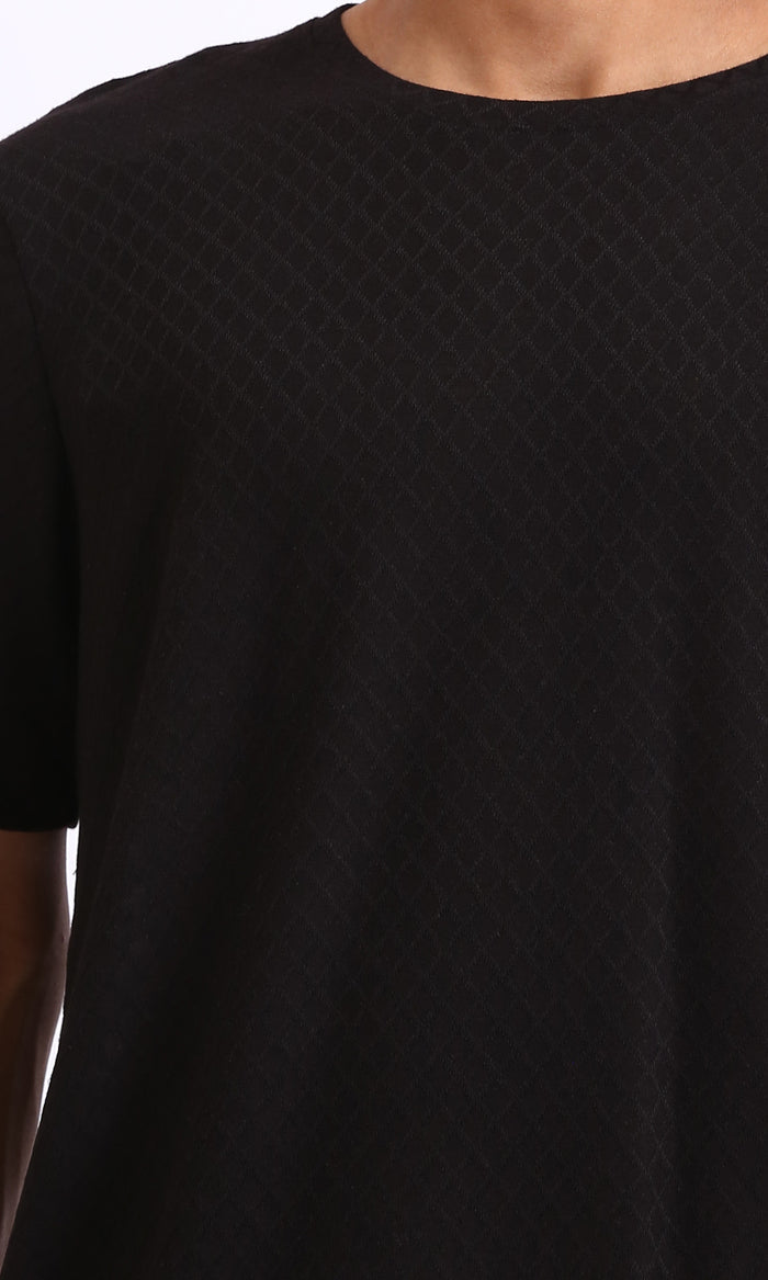 Ravin Men’s Diamond-Grid Textured Crew Neck T-Shirt - Black - R210011