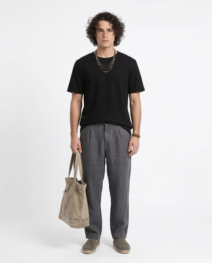 Ravin Men’s Diamond-Grid Textured Crew Neck T-Shirt - Black - R210011