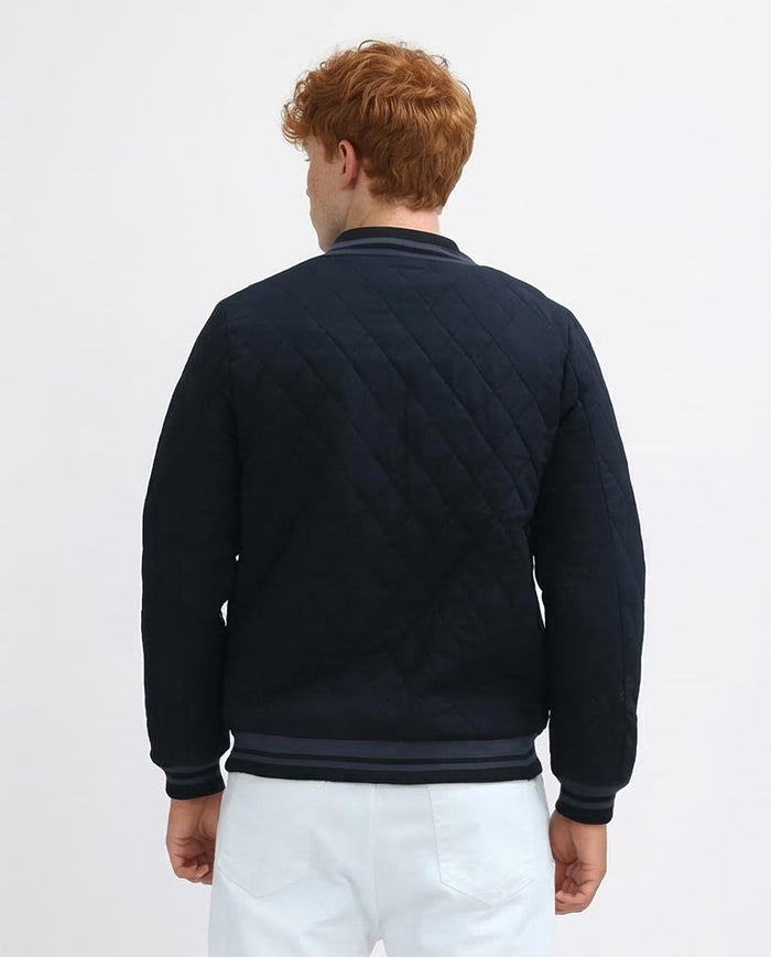 Ravin Men's Diamond-Quilted Bomber Jacket with Striped Ribbing - Navy - o197485