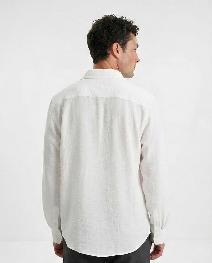 Ravin Men’s Easy-Care Crinkle Shirt – 100% Polyester Performance Fabric - White R207298