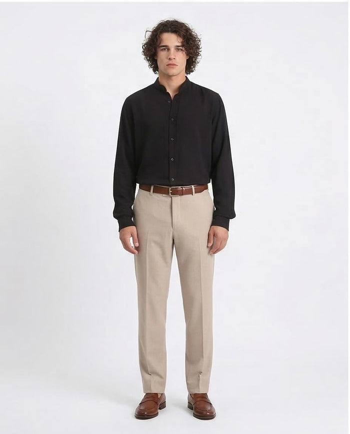 Ravin Men’s Fluid-Drape Grandad Collar Shirt – Midnight Black - O203312