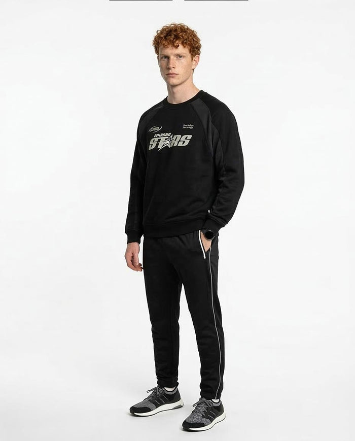 Ravin Men's FW25 Raglan Crew-Neck Melton Sweatshirt – Black "Upward Stars" Graphic - R214781