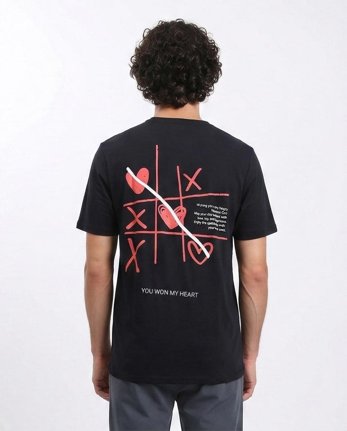Ravin Men's "Game of Love" Tic-Tac-Toe Graphic T-Shirt - 100% Premium Cotton - Black - R209370