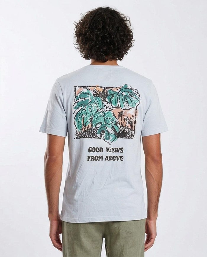 Ravin Men's "Good Views From Above" Graphic T-Shirt – Ice Blue Monstera Print - O203088