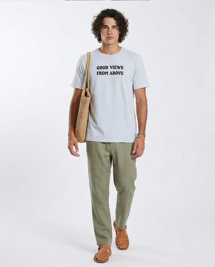 Ravin Men's "Good Views From Above" Graphic T-Shirt – Ice Blue Monstera Print - O203088