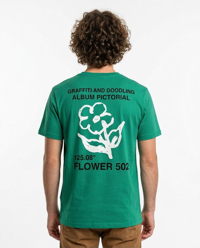 Ravin Men’s Graphic T-Shirt – Kelly Green "Doodle Flower" Artistic Print Tee - O203071