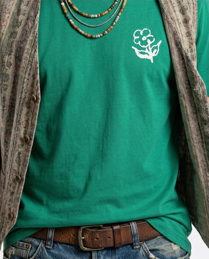Ravin Men’s Graphic T-Shirt – Kelly Green "Doodle Flower" Artistic Print Tee - O203071