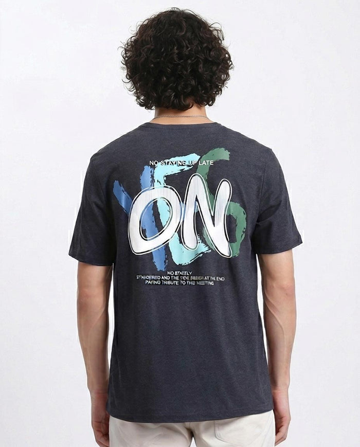 Ravin Men's Heather Black "ON" Graphic Streetwear T-Shirt - Heather Charcoal - R208589