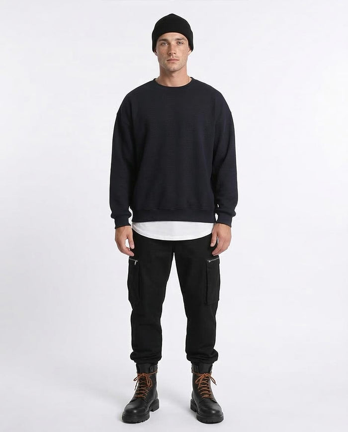 Ravin Men's Herringbone Textured Relaxed-Fit Crewneck Sweater - Black - R215241