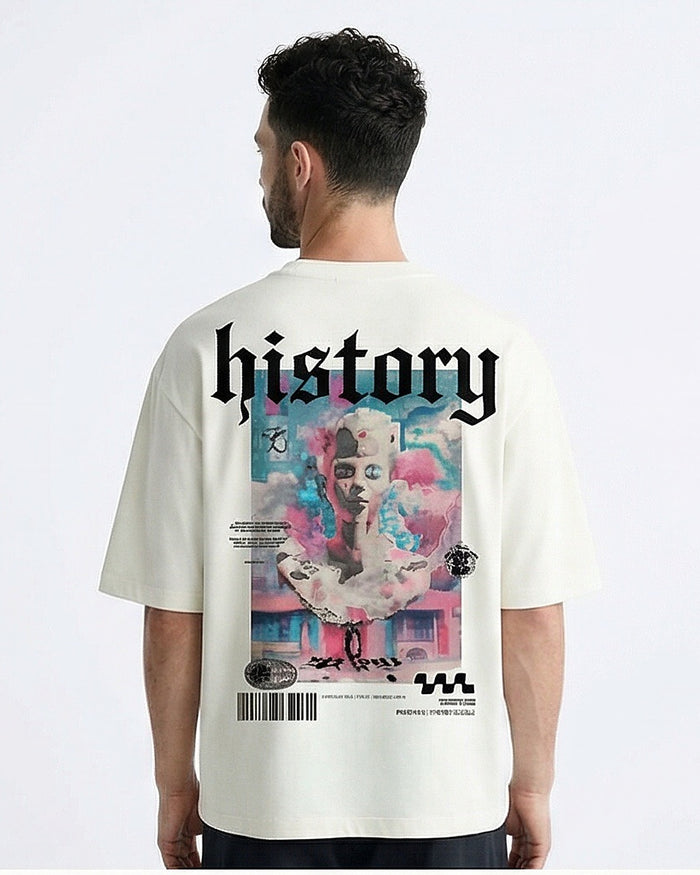Ravin Men's 'History' Oversized Graphic Tee in Bone White - R216164