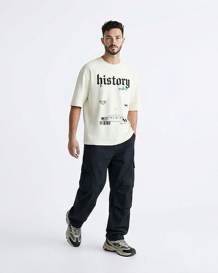 Ravin Men's 'History' Oversized Graphic Tee in Bone White - R216164