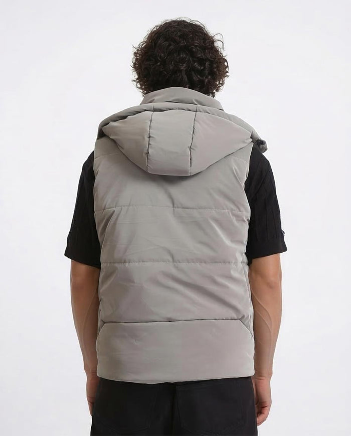 Ravin Men’s Hooded Puffer Vest – Chevron Quilted Technical Gilet with Zip Pocket - O202805
