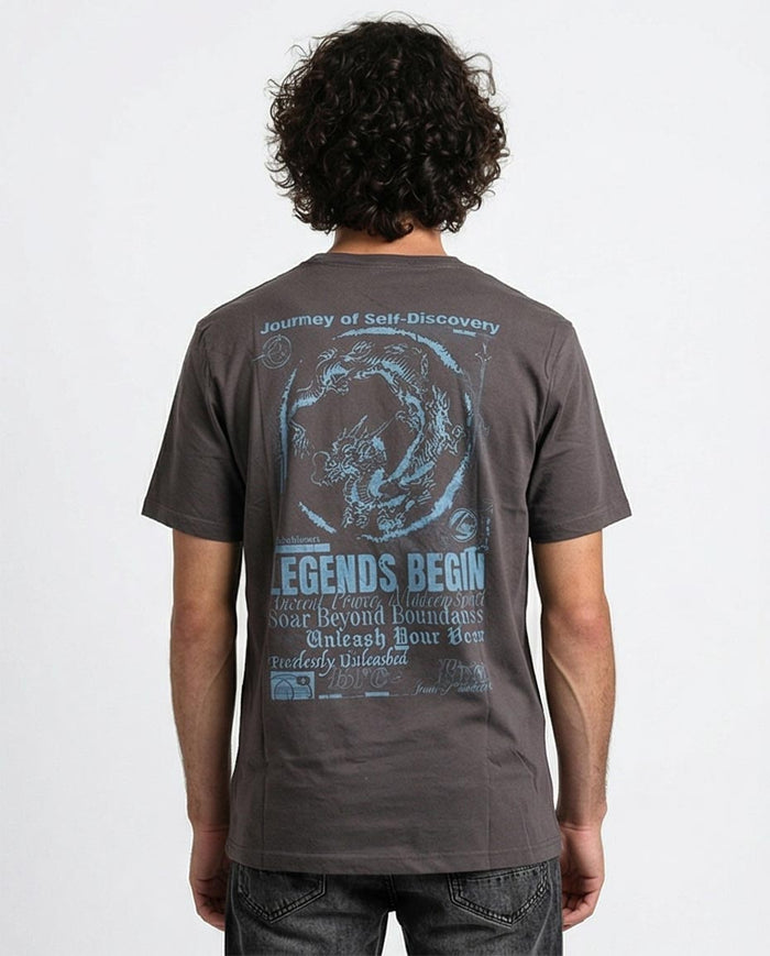 Ravin Men’s "Legends Begin" Dragon Graphic T-Shirt – Charcoal Grey Streetwear Tee- O203111