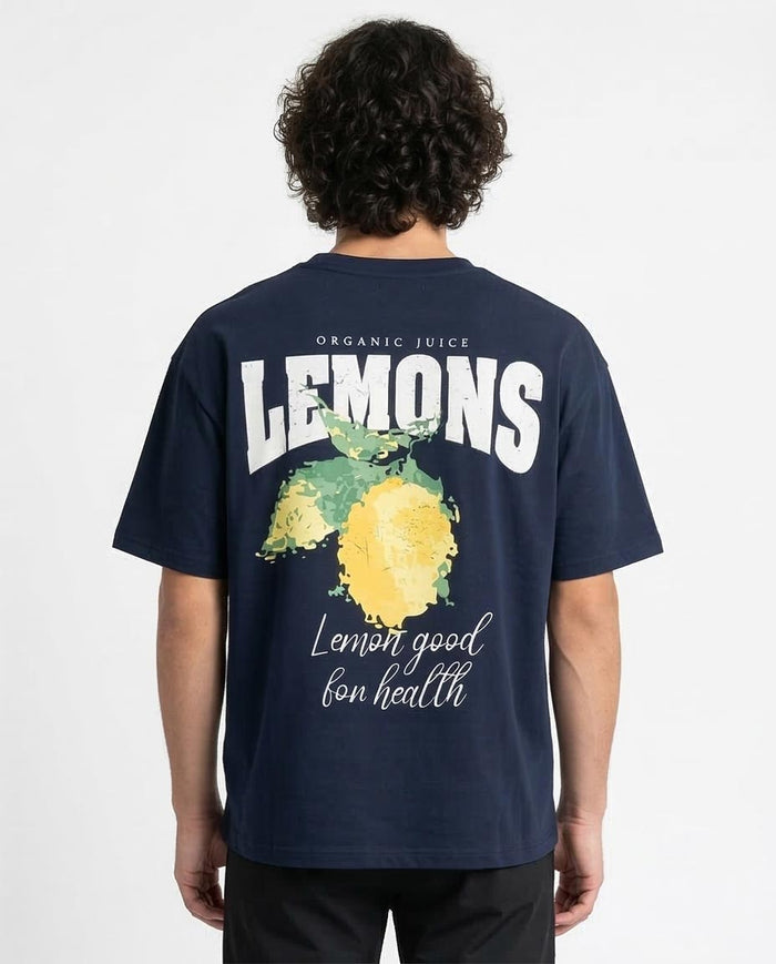 Ravin Men’s "Lemons" Boxy Graphic T-Shirt - Navy - R216577