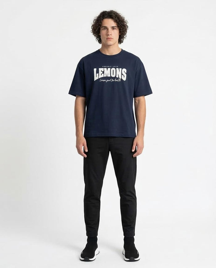 Ravin Men’s "Lemons" Boxy Graphic T-Shirt - Navy - R216577