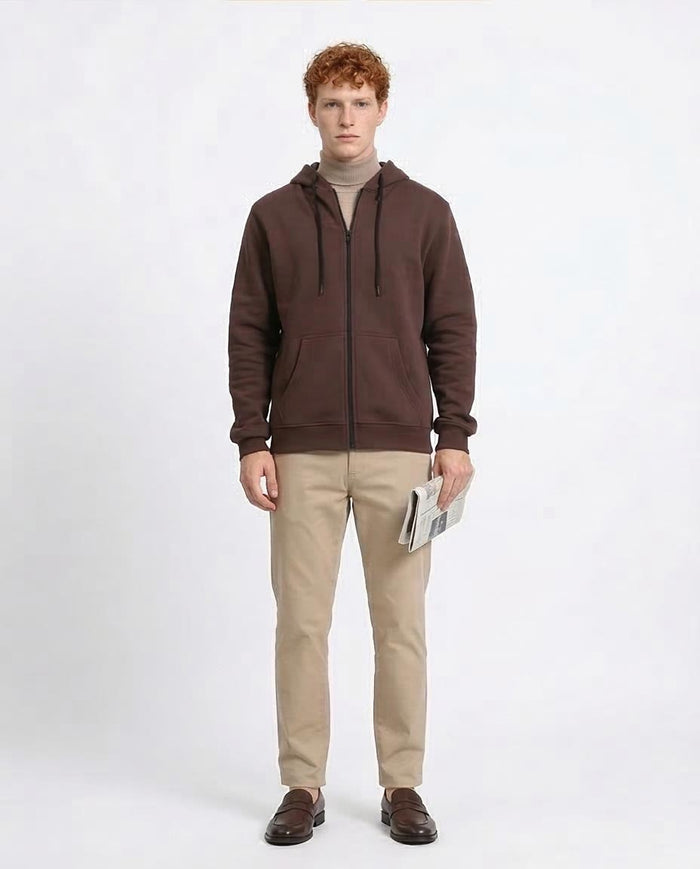 Ravin Men’s Long Sleeve Full-Zip Hooded Sweatshirt with Kangaroo Pockets– Rich Chocolate - R206843