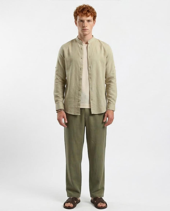 Ravin Men's Mandarin Collar Linen-Blend Shirt – Sage Oat - O181029