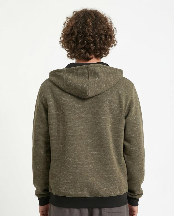 Ravin Men’s Marled Zip-Up Hoodie with Contrast Ribbing – Olive - R212099