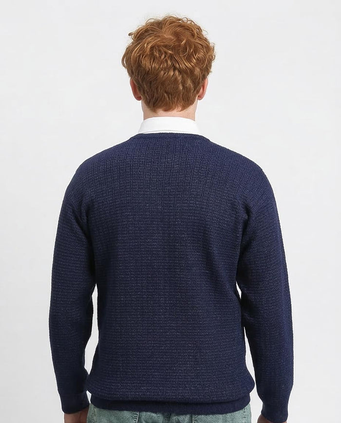 Ravin Men’s Micro-Grid Textured Knit Crewneck Sweater – Navy - R214479